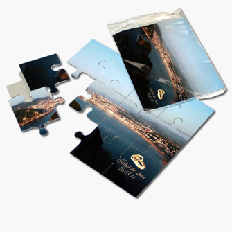 Puzzles publicitarios en bolsa para grandes tiradas