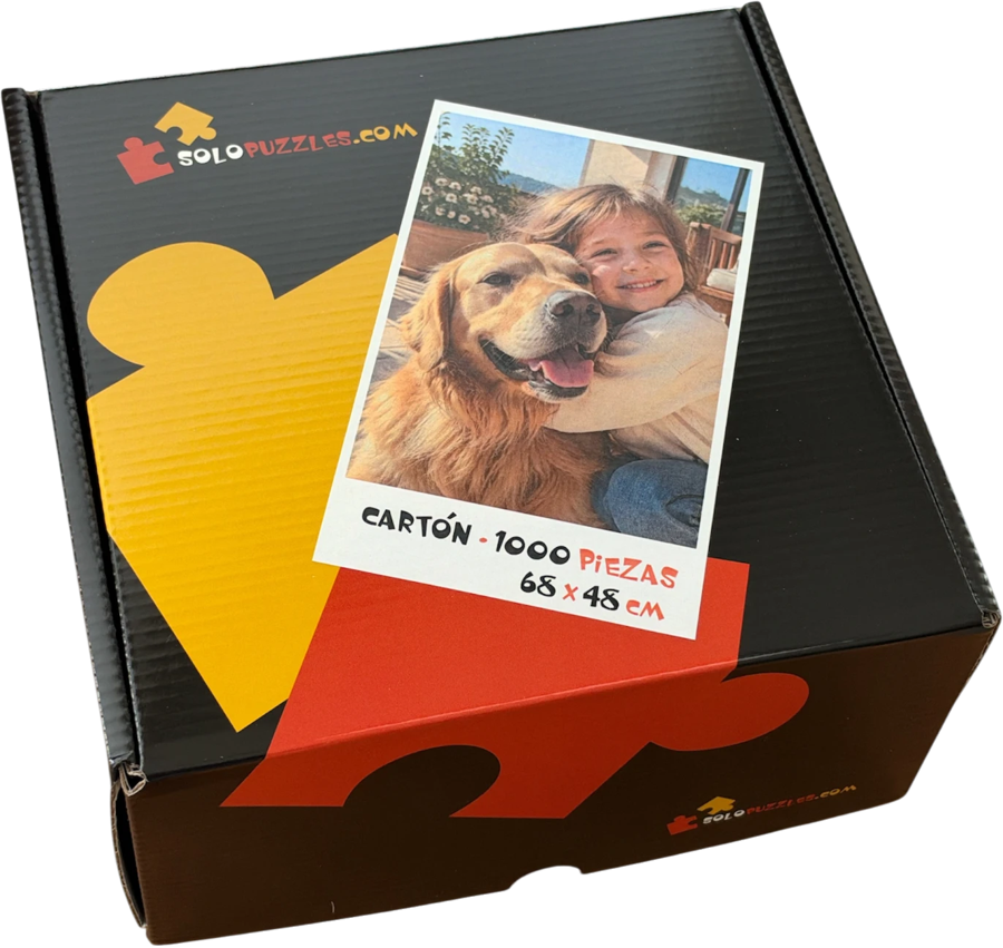 Caja negra personalizada con la foto de la niña y el perro